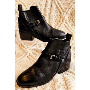Cole Haan Grand OS Black Leather Ankle Zip Boots Women's 5.5B Criss Cross Buckle